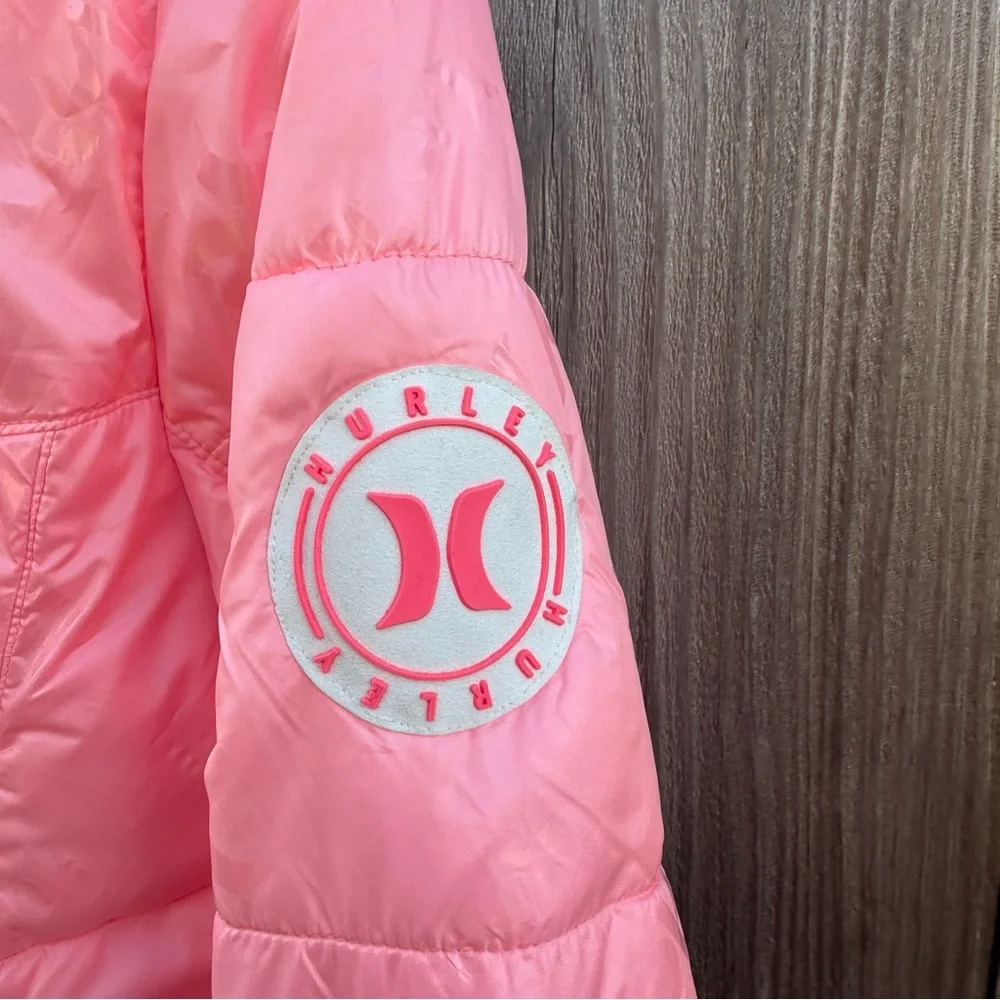 Hurley Pink Hooded Puffer Jacket Girls Sz Large (12-13 Years) Sherpa‎ Lined